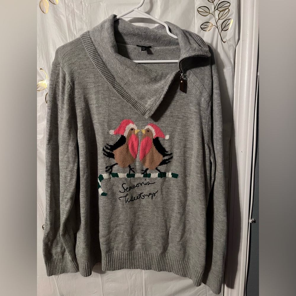 Talbots Lambswool Sweater Season's Tweeting Birds Holiday